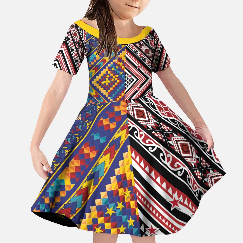 Tuvaluan and New Zealand Culture Family Matching Off Shoulder Maxi Dress and Hawaiian Shirt The Art of Kolose and Taniko - Aussie Hoodie