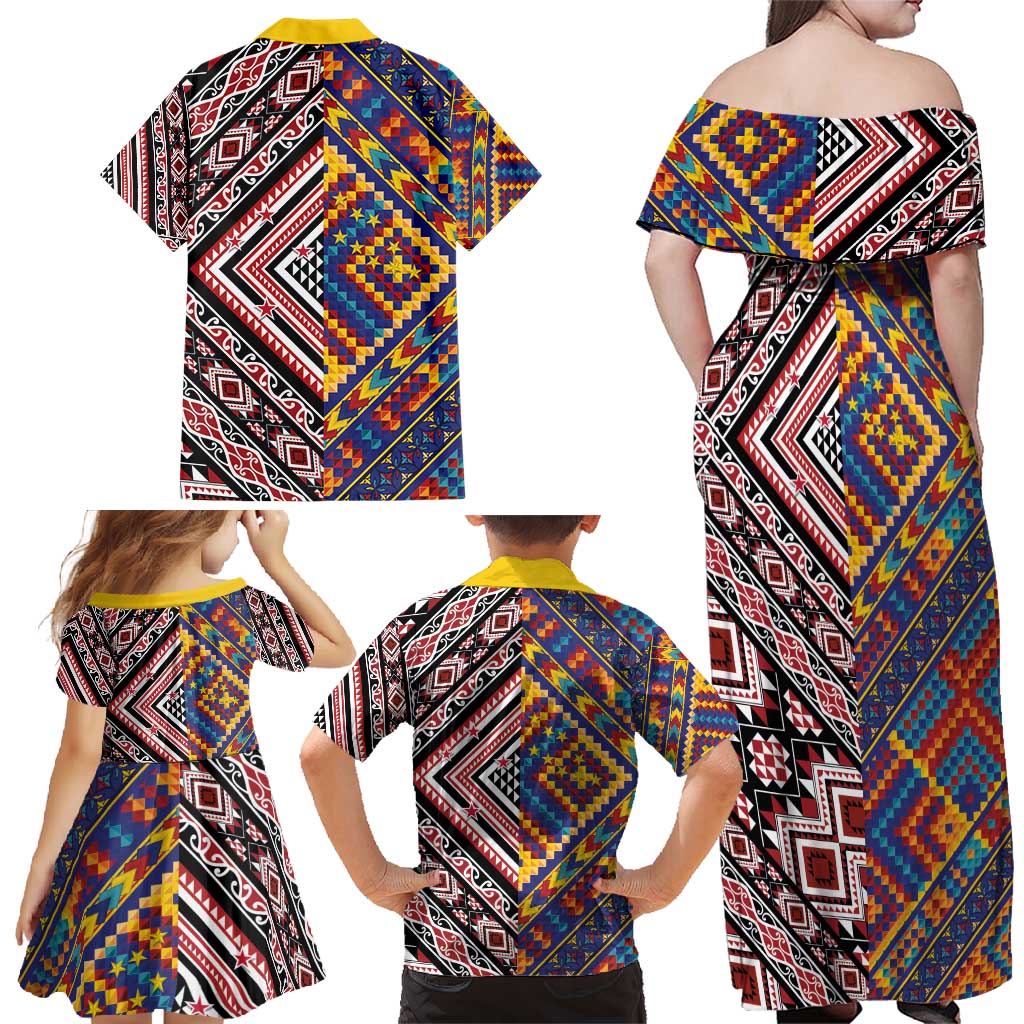 Tuvaluan and New Zealand Culture Family Matching Off Shoulder Maxi Dress and Hawaiian Shirt The Art of Kolose and Taniko - Aussie Hoodie