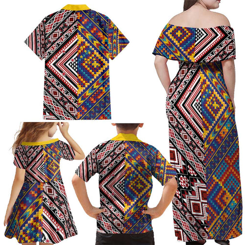 Tuvaluan and New Zealand Culture Family Matching Off Shoulder Maxi Dress and Hawaiian Shirt The Art of Kolose and Taniko - Aussie Hoodie