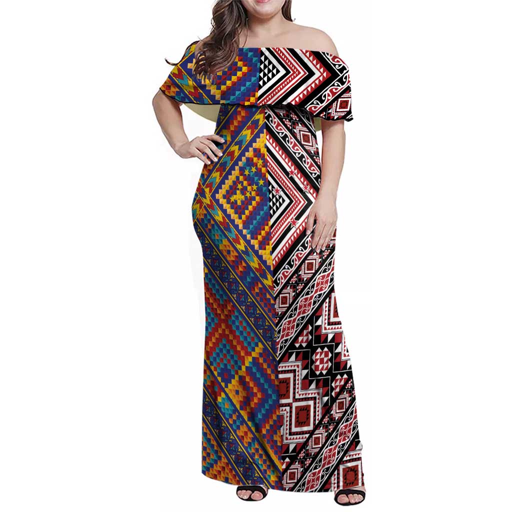 Tuvaluan and New Zealand Culture Family Matching Off Shoulder Maxi Dress and Hawaiian Shirt The Art of Kolose and Taniko - Aussie Hoodie
