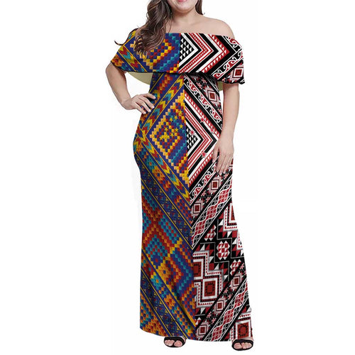 Tuvaluan and New Zealand Culture Family Matching Off Shoulder Maxi Dress and Hawaiian Shirt The Art of Kolose and Taniko - Aussie Hoodie