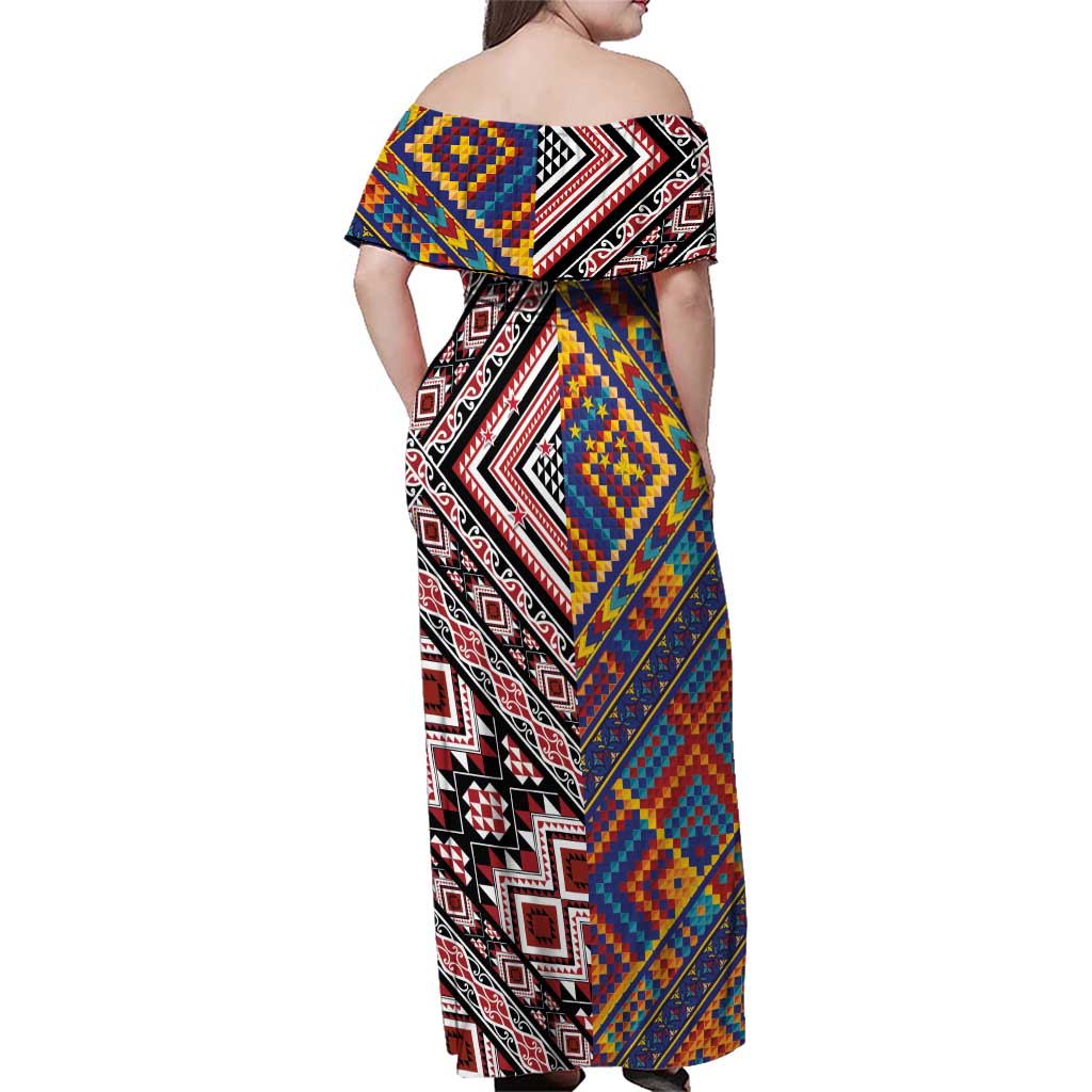 Tuvaluan and New Zealand Culture Family Matching Off Shoulder Maxi Dress and Hawaiian Shirt The Art of Kolose and Taniko - Aussie Hoodie