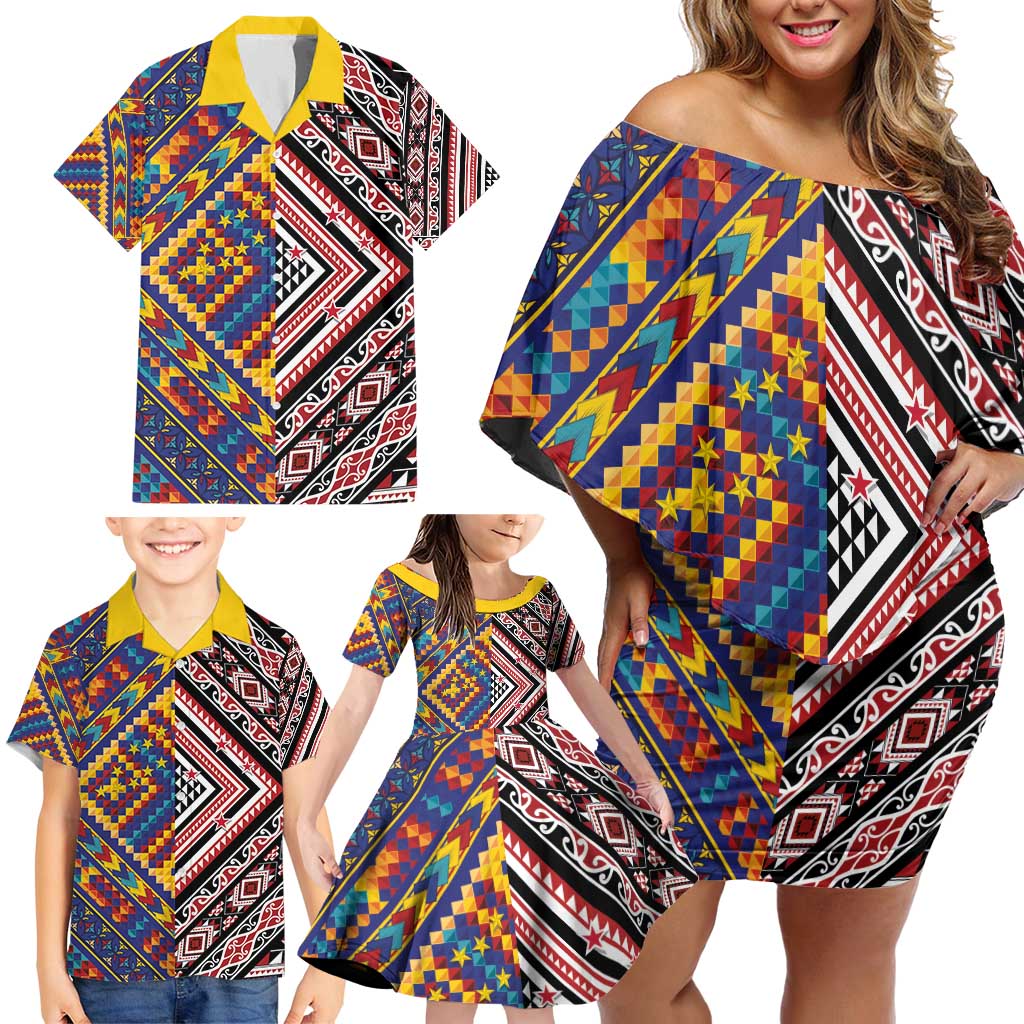 Tuvaluan and New Zealand Culture Family Matching Off Shoulder Short Dress and Hawaiian Shirt The Art of Kolose and Taniko - Aussie Hoodie