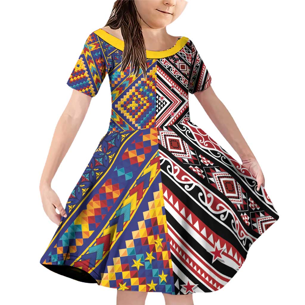 Tuvaluan and New Zealand Culture Family Matching Off Shoulder Short Dress and Hawaiian Shirt The Art of Kolose and Taniko - Aussie Hoodie