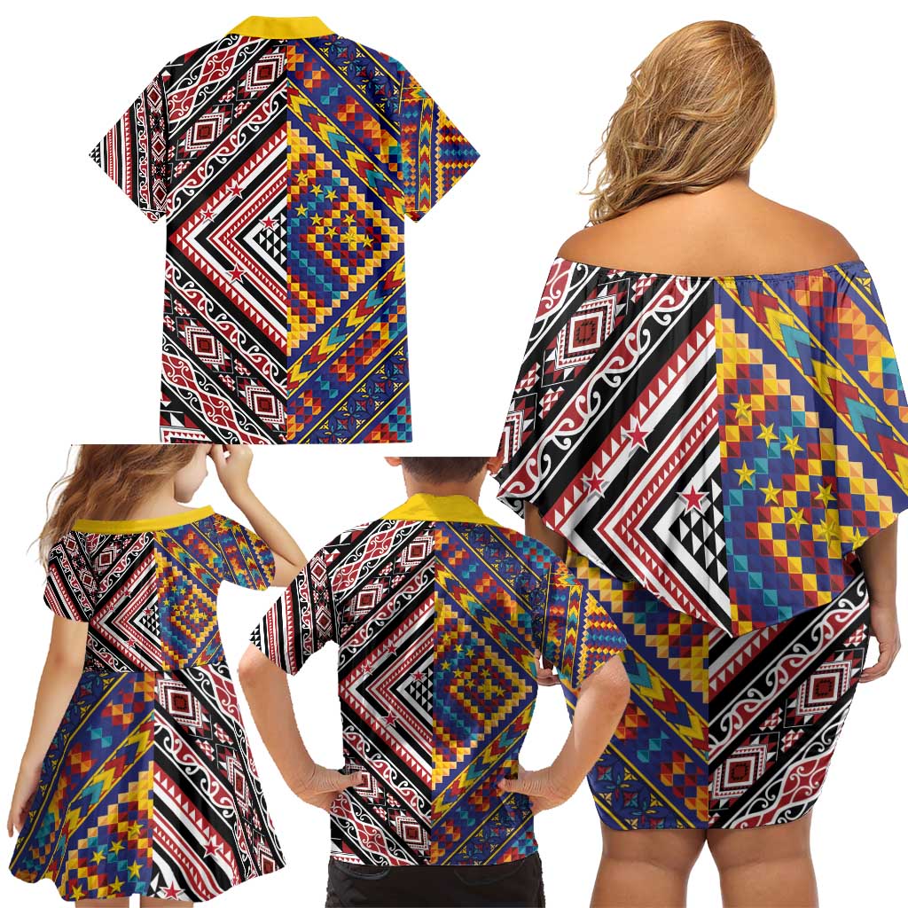 Tuvaluan and New Zealand Culture Family Matching Off Shoulder Short Dress and Hawaiian Shirt The Art of Kolose and Taniko - Aussie Hoodie