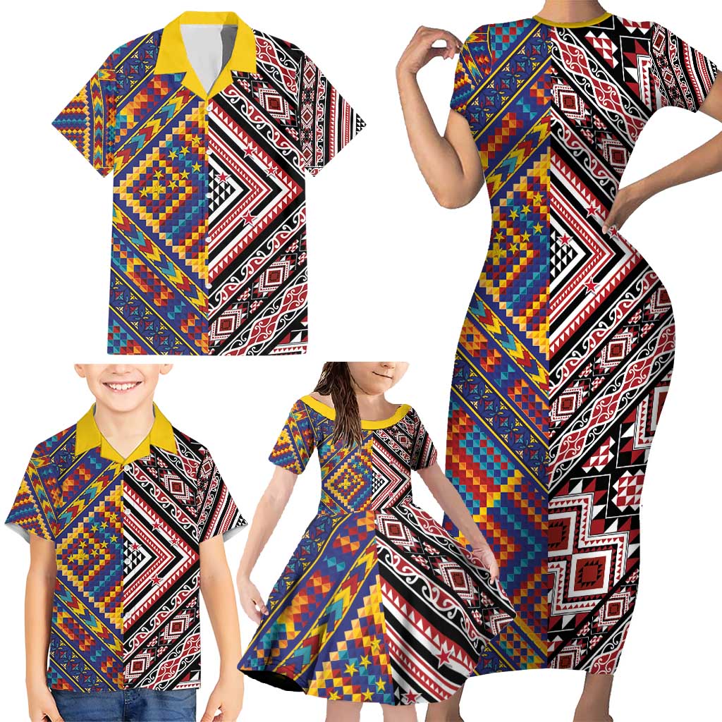 Tuvaluan and New Zealand Culture Family Matching Short Sleeve Bodycon Dress and Hawaiian Shirt The Art of Kolose and Taniko - Aussie Hoodie
