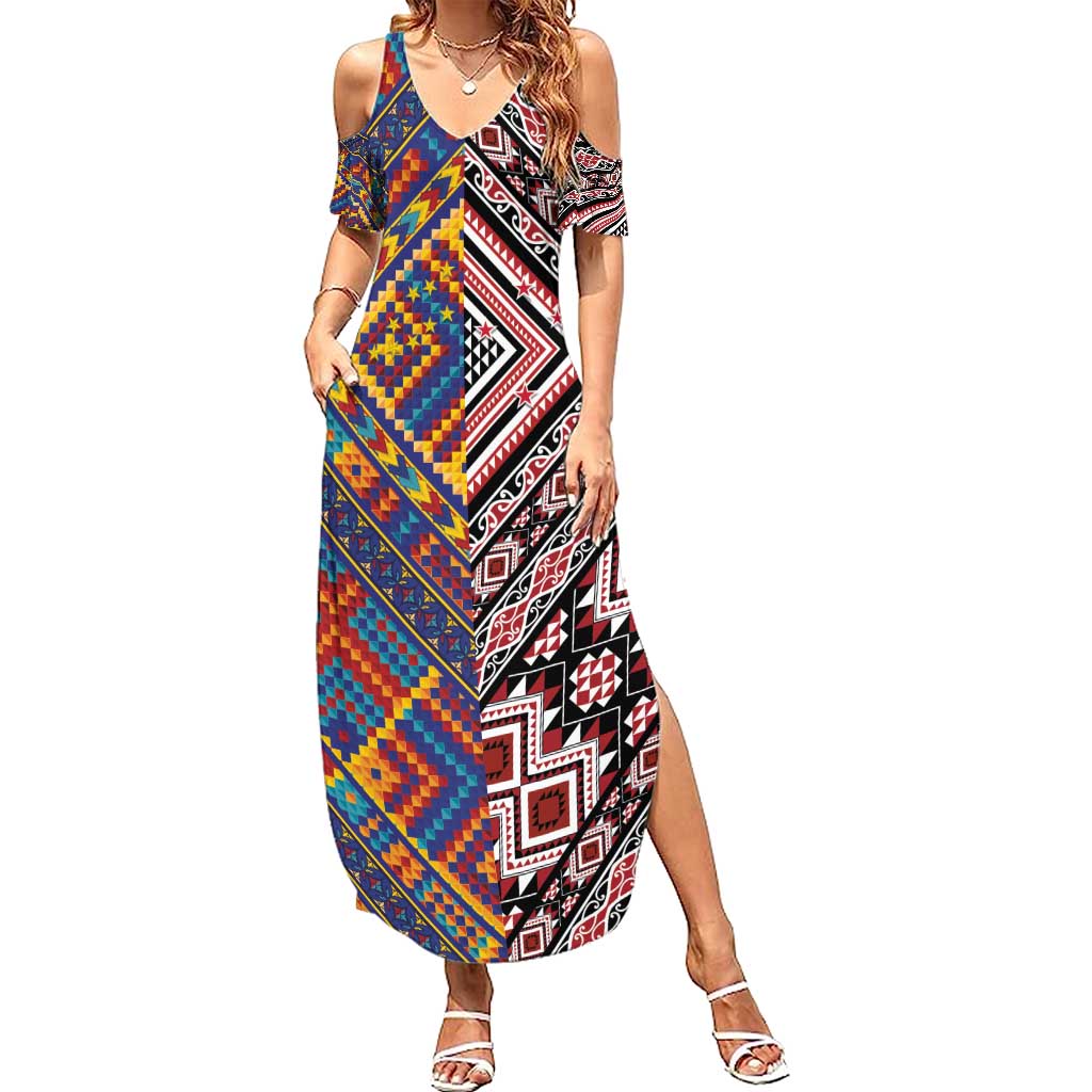 Tuvaluan and New Zealand Culture Family Matching Summer Maxi Dress and Hawaiian Shirt The Art of Kolose and Taniko - Aussie Hoodie