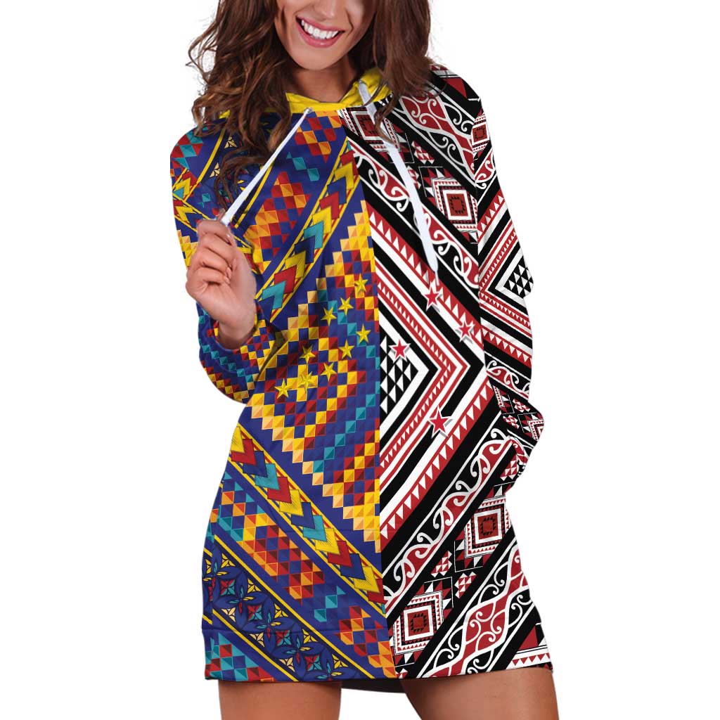 Tuvaluan and New Zealand Culture Hoodie Dress The Art of Kolose and Taniko - Aussie Hoodie