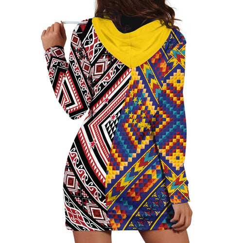 Tuvaluan and New Zealand Culture Hoodie Dress The Art of Kolose and Taniko - Aussie Hoodie