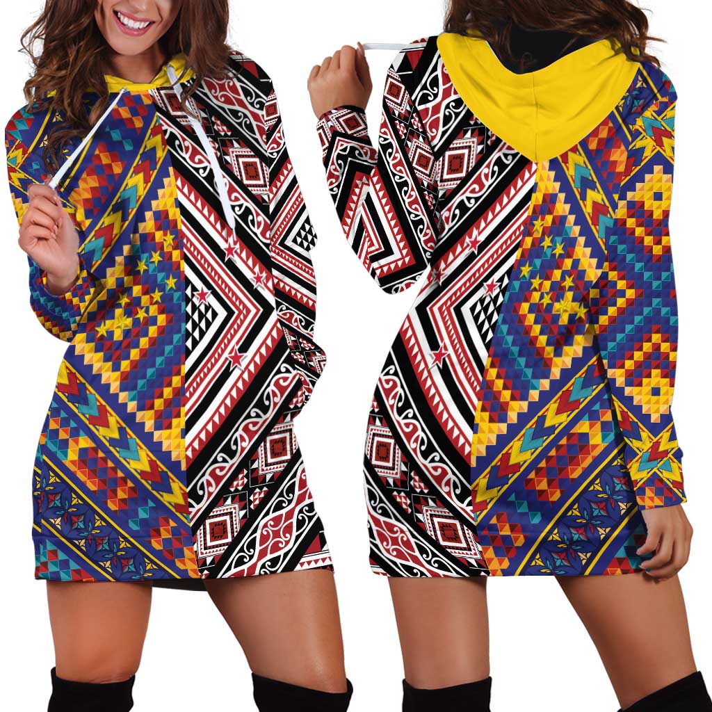Tuvaluan and New Zealand Culture Hoodie Dress The Art of Kolose and Taniko - Aussie Hoodie