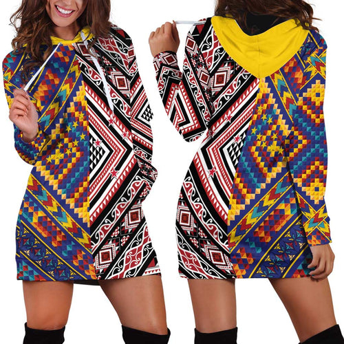 Tuvaluan and New Zealand Culture Hoodie Dress The Art of Kolose and Taniko - Aussie Hoodie
