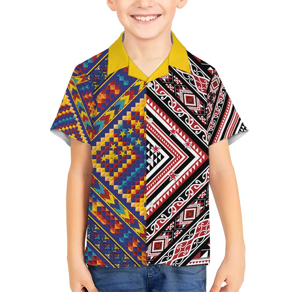 Tuvaluan and New Zealand Culture Kid Hawaiian Shirt The Art of Kolose and Taniko - Aussie Hoodie