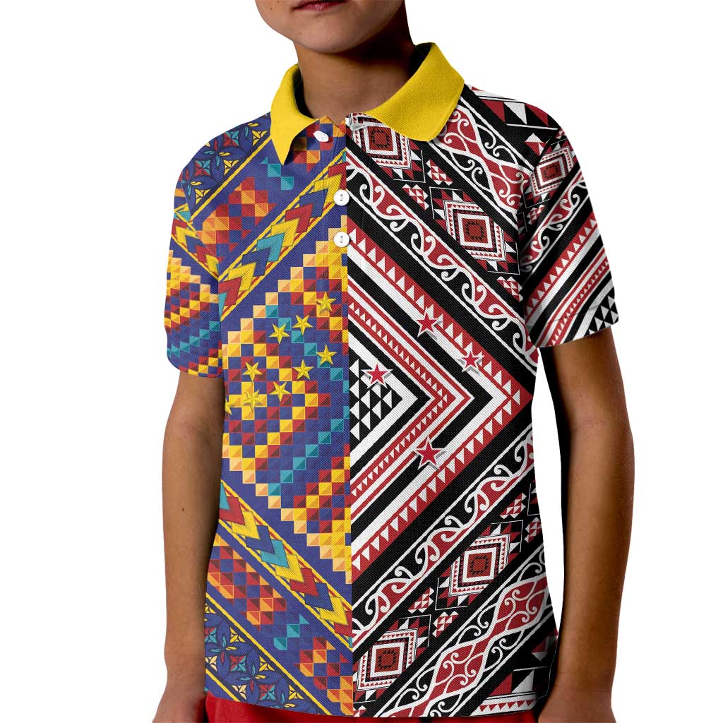 Tuvaluan and New Zealand Culture Kid Polo Shirt The Art of Kolose and Taniko - Aussie Hoodie