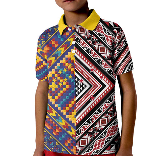 Tuvaluan and New Zealand Culture Kid Polo Shirt The Art of Kolose and Taniko - Aussie Hoodie