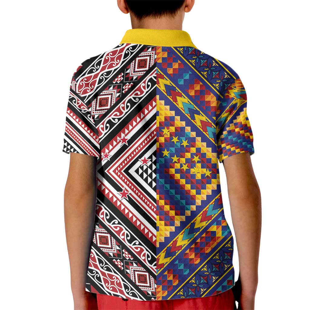 Tuvaluan and New Zealand Culture Kid Polo Shirt The Art of Kolose and Taniko - Aussie Hoodie