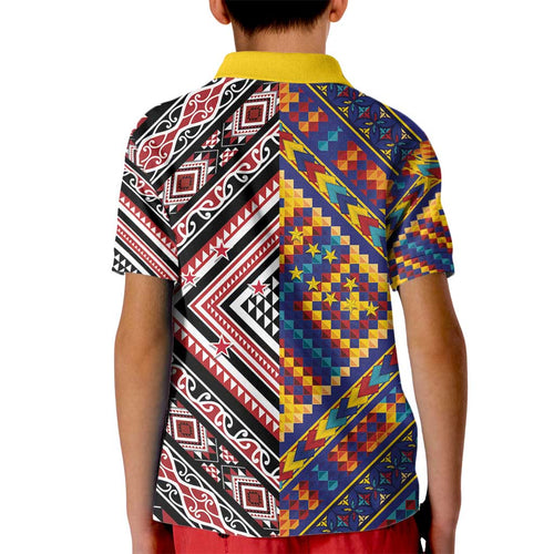 Tuvaluan and New Zealand Culture Kid Polo Shirt The Art of Kolose and Taniko - Aussie Hoodie