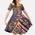 Tuvaluan and New Zealand Culture Kid Short Sleeve Dress The Art of Kolose and Taniko - Aussie Hoodie
