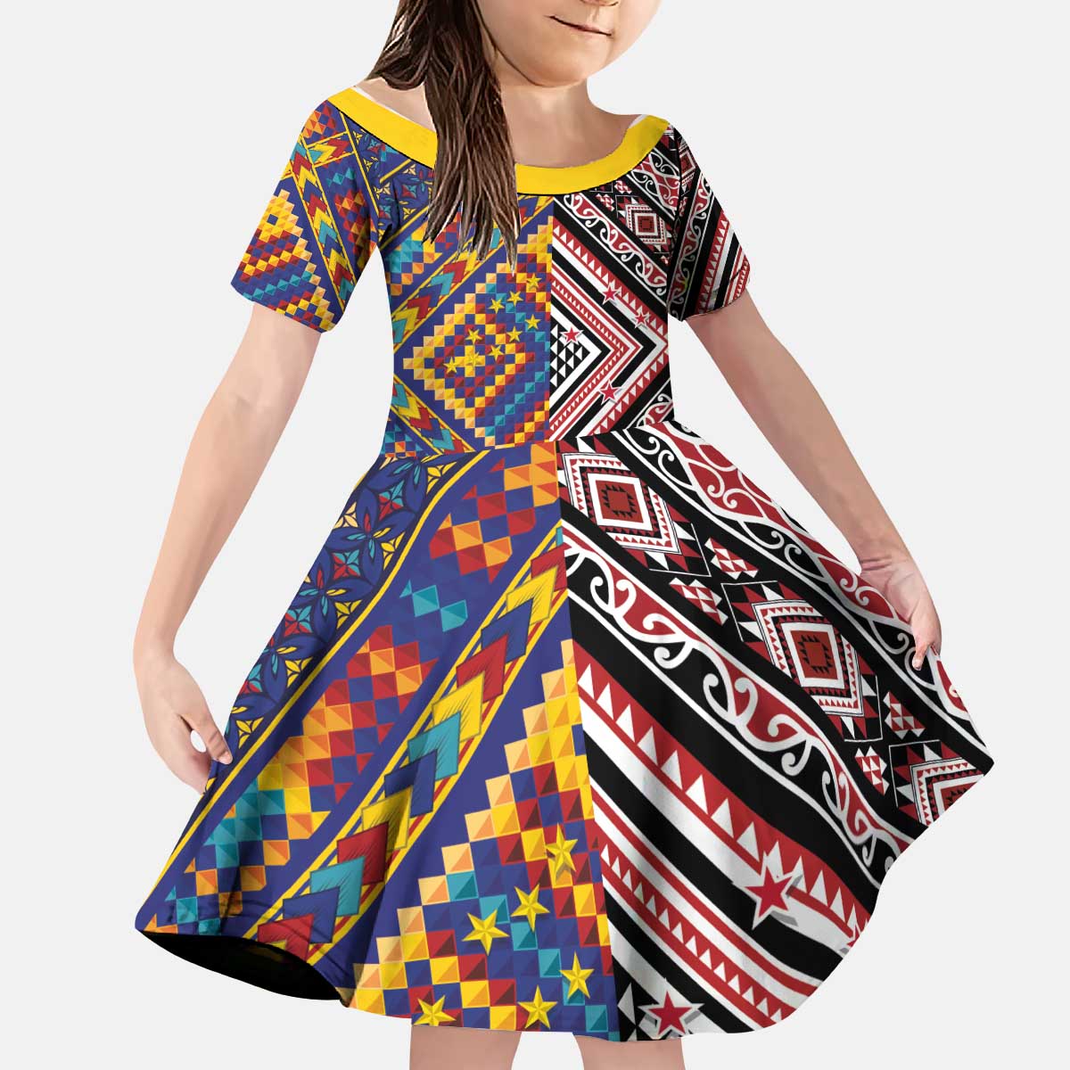 Tuvaluan and New Zealand Culture Kid Short Sleeve Dress The Art of Kolose and Taniko - Aussie Hoodie