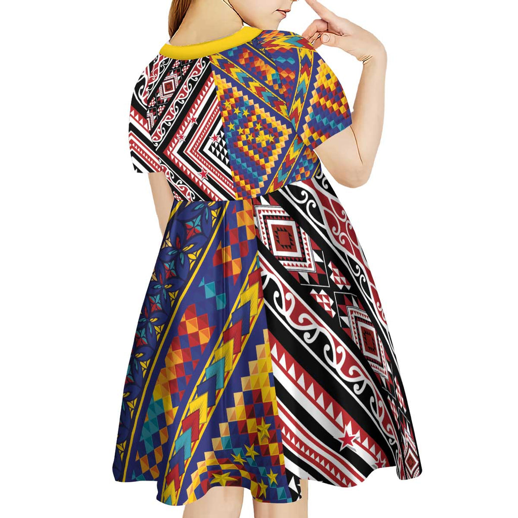 Tuvaluan and New Zealand Culture Kid Short Sleeve Dress The Art of Kolose and Taniko - Aussie Hoodie