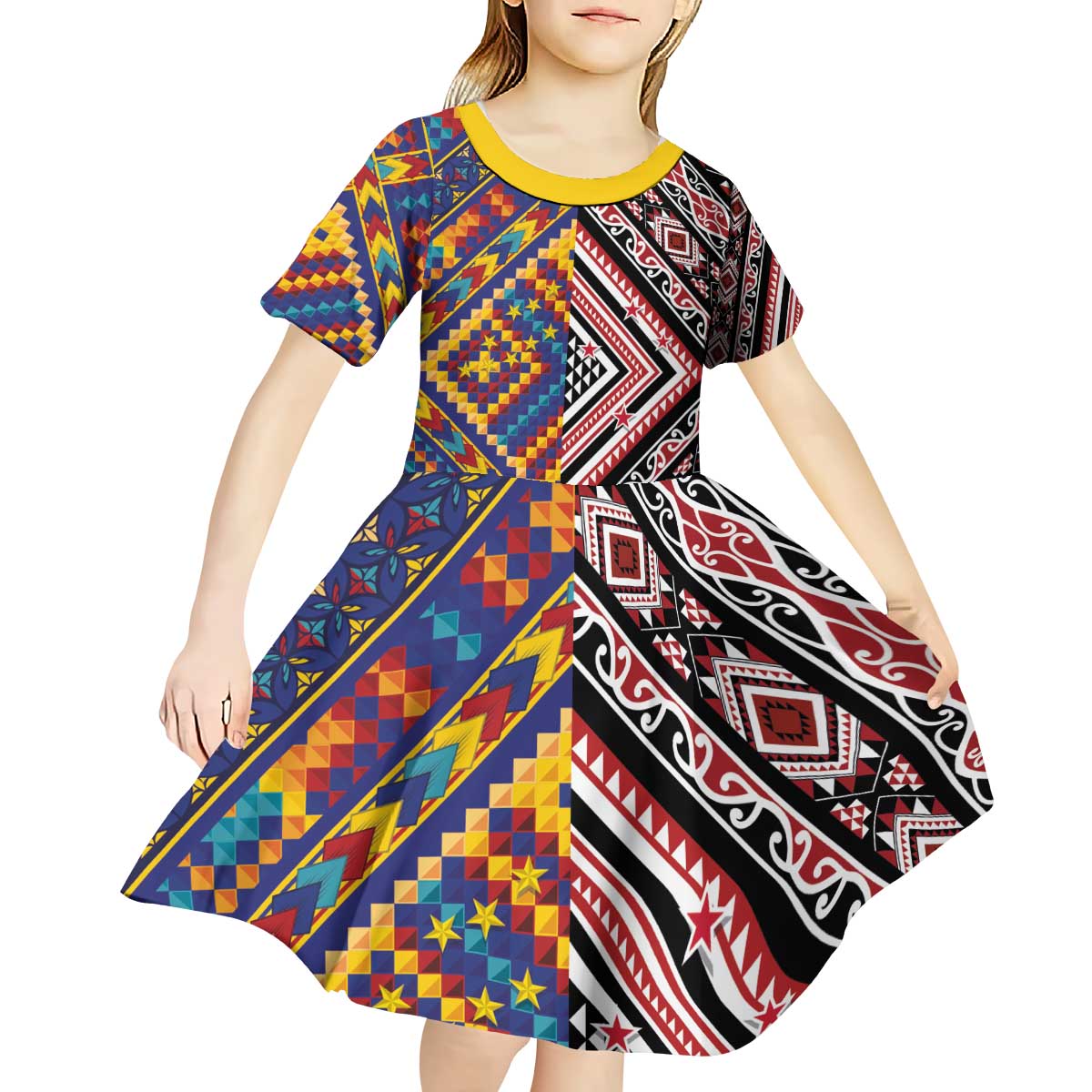 Tuvaluan and New Zealand Culture Kid Short Sleeve Dress The Art of Kolose and Taniko - Aussie Hoodie