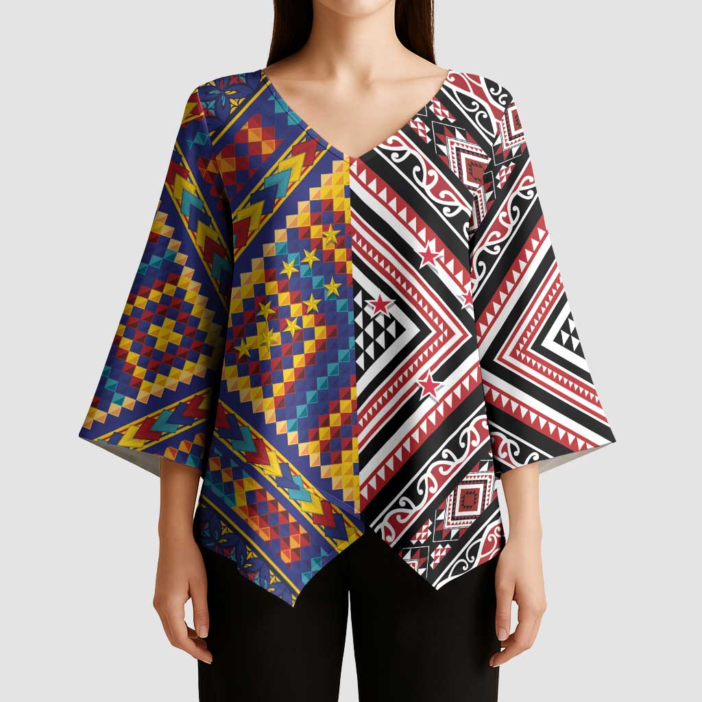 Tuvaluan and New Zealand Culture Kimono Sleeve Blouse The Art of Kolose and Taniko - Aussie Hoodie