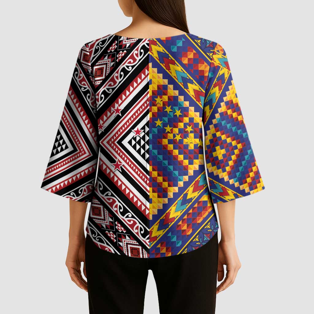 Tuvaluan and New Zealand Culture Kimono Sleeve Blouse The Art of Kolose and Taniko - Aussie Hoodie