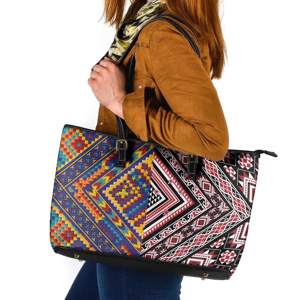 Tuvaluan and New Zealand Culture Leather Tote Bag The Art of Kolose and Taniko - Aussie Hoodie