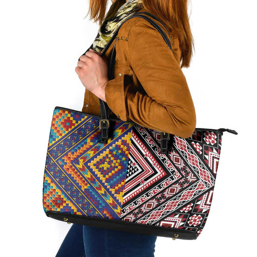 Tuvaluan and New Zealand Culture Leather Tote Bag The Art of Kolose and Taniko - Aussie Hoodie