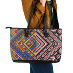 Tuvaluan and New Zealand Culture Leather Tote Bag The Art of Kolose and Taniko - Aussie Hoodie