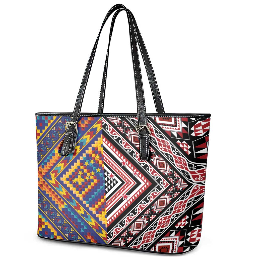 Tuvaluan and New Zealand Culture Leather Tote Bag The Art of Kolose and Taniko - Aussie Hoodie
