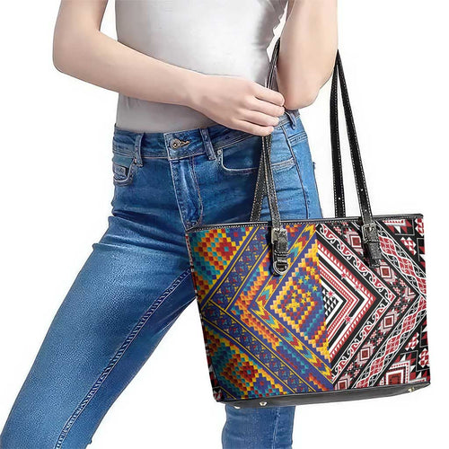Tuvaluan and New Zealand Culture Leather Tote Bag The Art of Kolose and Taniko - Aussie Hoodie