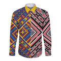 Tuvaluan and New Zealand Culture Long Sleeve Button Shirt The Art of Kolose and Taniko - Aussie Hoodie