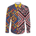 Tuvaluan and New Zealand Culture Long Sleeve Button Shirt The Art of Kolose and Taniko - Aussie Hoodie