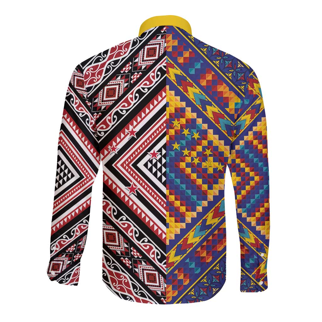Tuvaluan and New Zealand Culture Long Sleeve Button Shirt The Art of Kolose and Taniko - Aussie Hoodie
