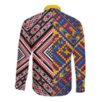 Tuvaluan and New Zealand Culture Long Sleeve Button Shirt The Art of Kolose and Taniko - Aussie Hoodie