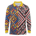 Tuvaluan and New Zealand Culture Long Sleeve Polo Shirt The Art of Kolose and Taniko - Aussie Hoodie