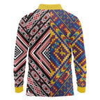 Tuvaluan and New Zealand Culture Long Sleeve Polo Shirt The Art of Kolose and Taniko - Aussie Hoodie