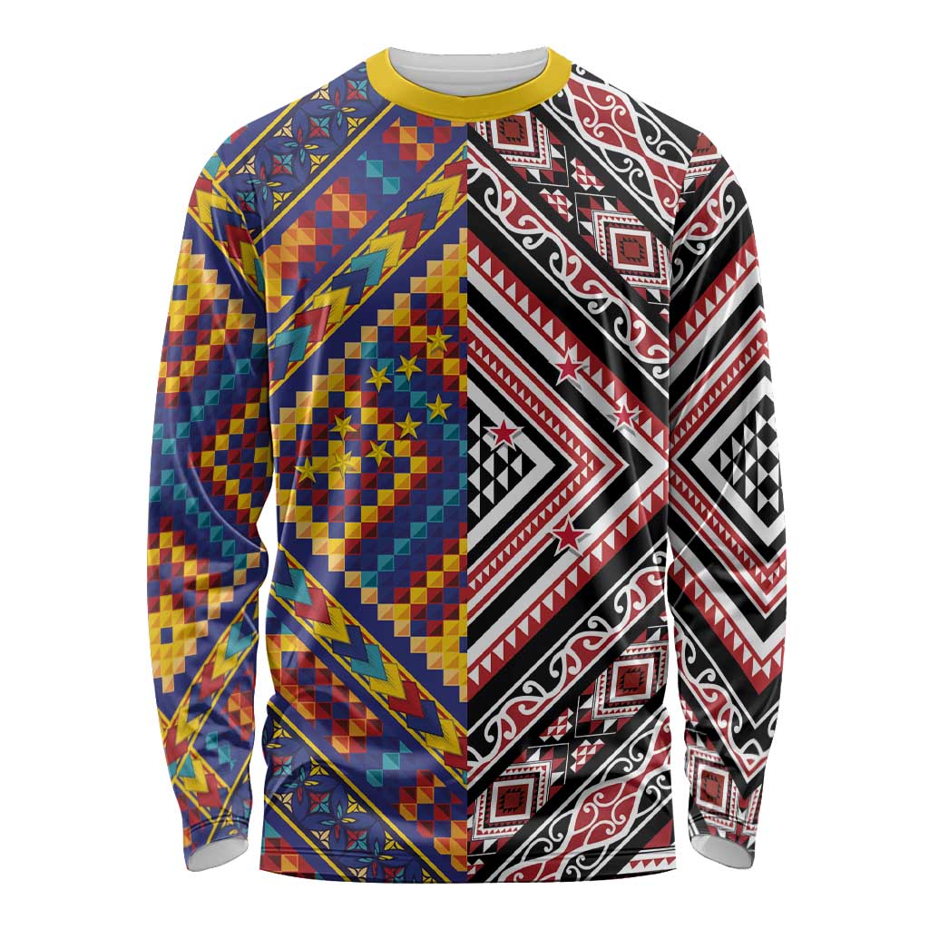 Tuvaluan and New Zealand Culture Long Sleeve Shirt The Art of Kolose and Taniko - Aussie Hoodie