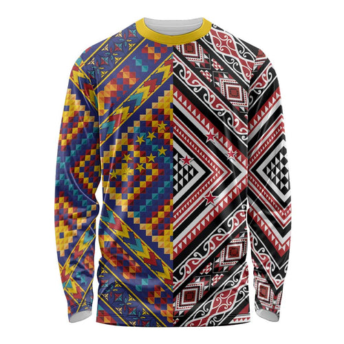 Tuvaluan and New Zealand Culture Long Sleeve Shirt The Art of Kolose and Taniko - Aussie Hoodie