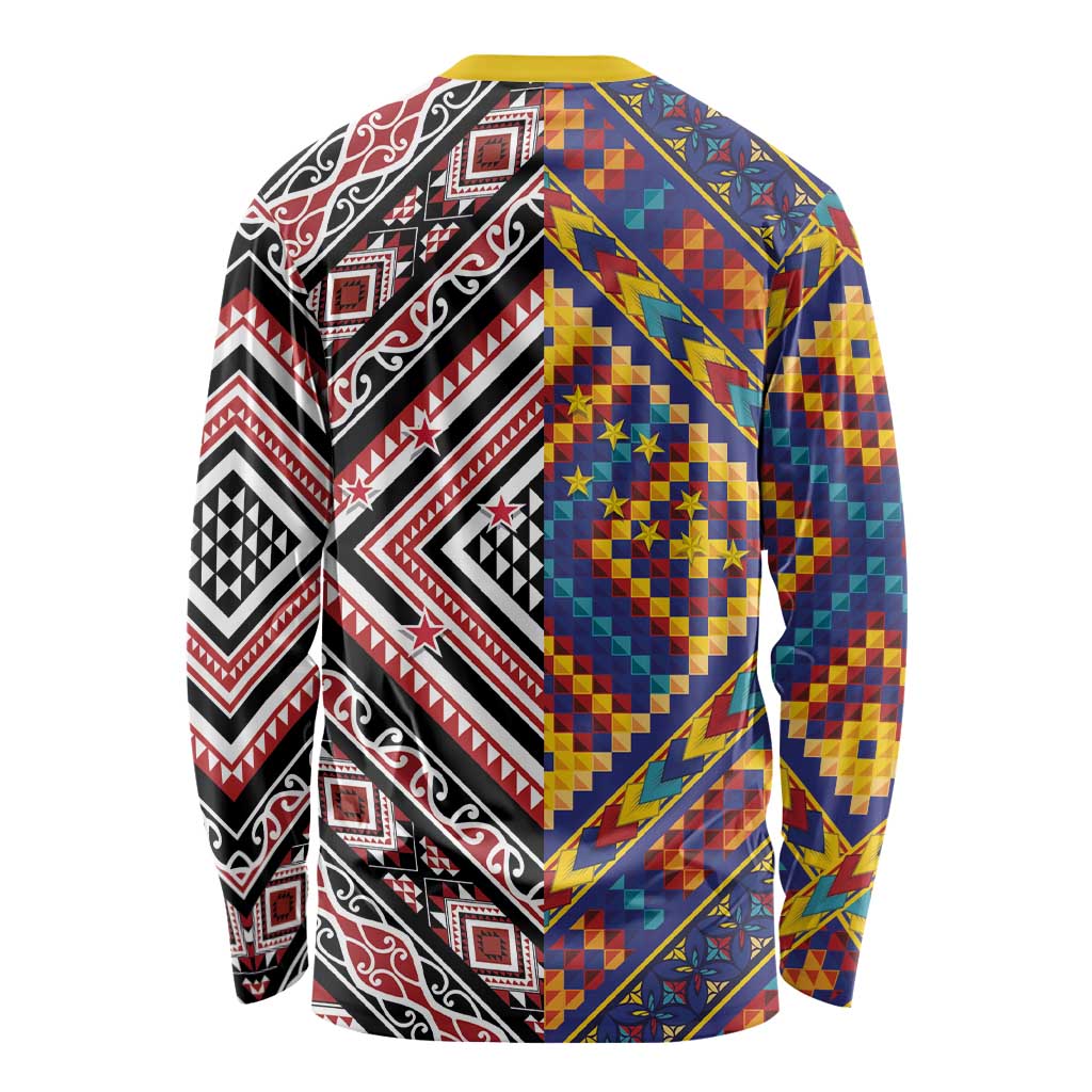 Tuvaluan and New Zealand Culture Long Sleeve Shirt The Art of Kolose and Taniko - Aussie Hoodie