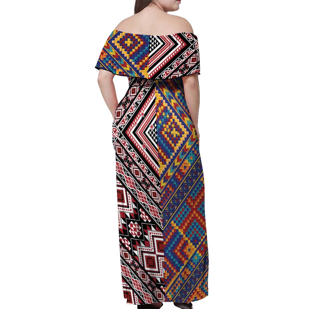 Tuvaluan and New Zealand Culture Off Shoulder Maxi Dress The Art of Kolose and Taniko - Aussie Hoodie