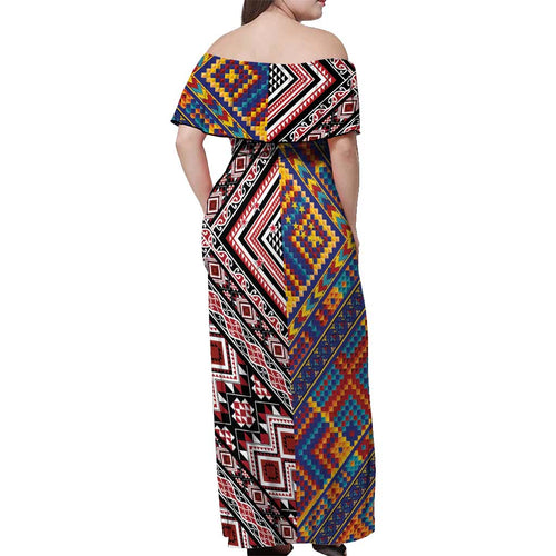 Tuvaluan and New Zealand Culture Off Shoulder Maxi Dress The Art of Kolose and Taniko - Aussie Hoodie