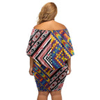 Tuvaluan and New Zealand Culture Off Shoulder Short Dress The Art of Kolose and Taniko - Aussie Hoodie