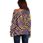 Tuvaluan and New Zealand Culture Off Shoulder Sweater The Art of Kolose and Taniko - Aussie Hoodie