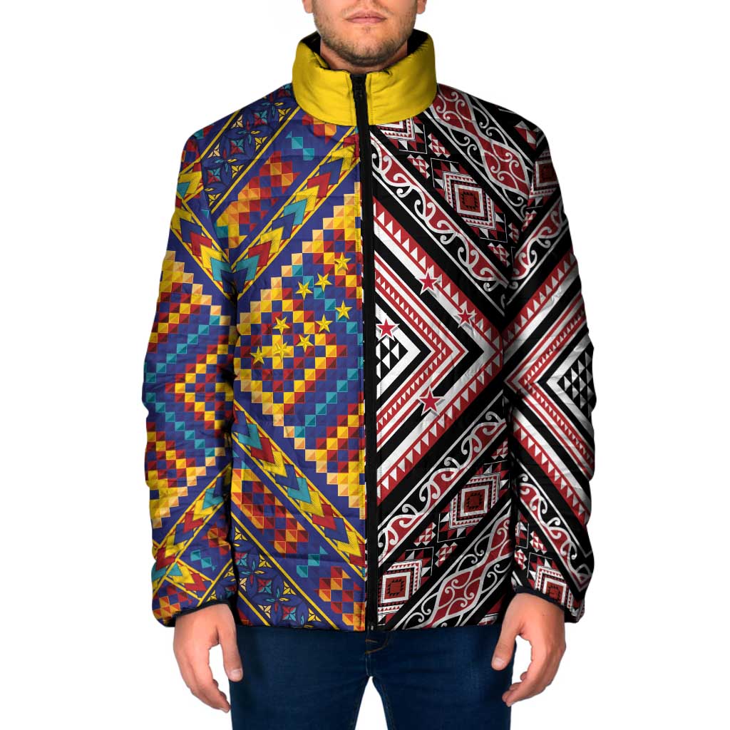 Tuvaluan and New Zealand Culture Padded Jacket The Art of Kolose and Taniko - Aussie Hoodie