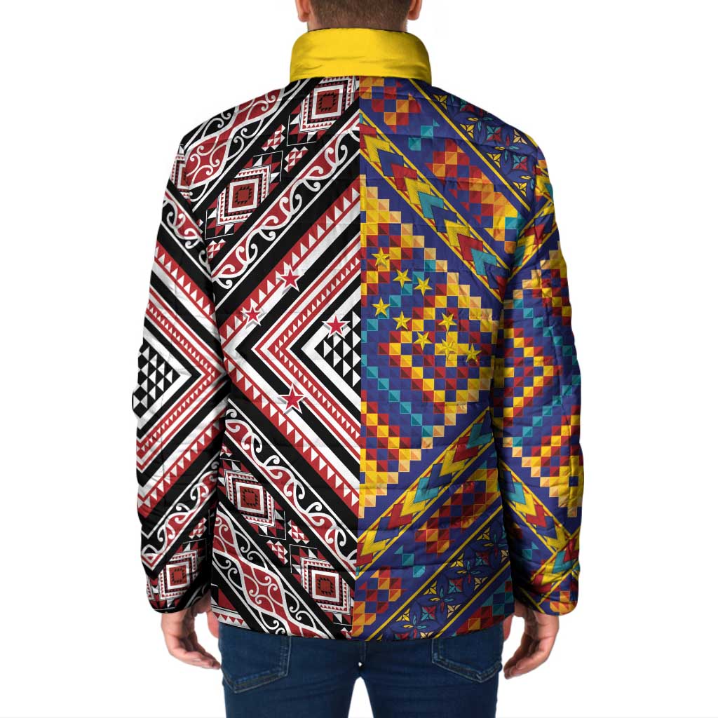 Tuvaluan and New Zealand Culture Padded Jacket The Art of Kolose and Taniko - Aussie Hoodie