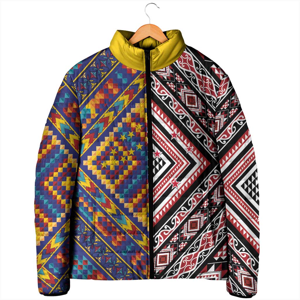 Tuvaluan and New Zealand Culture Padded Jacket The Art of Kolose and Taniko - Aussie Hoodie