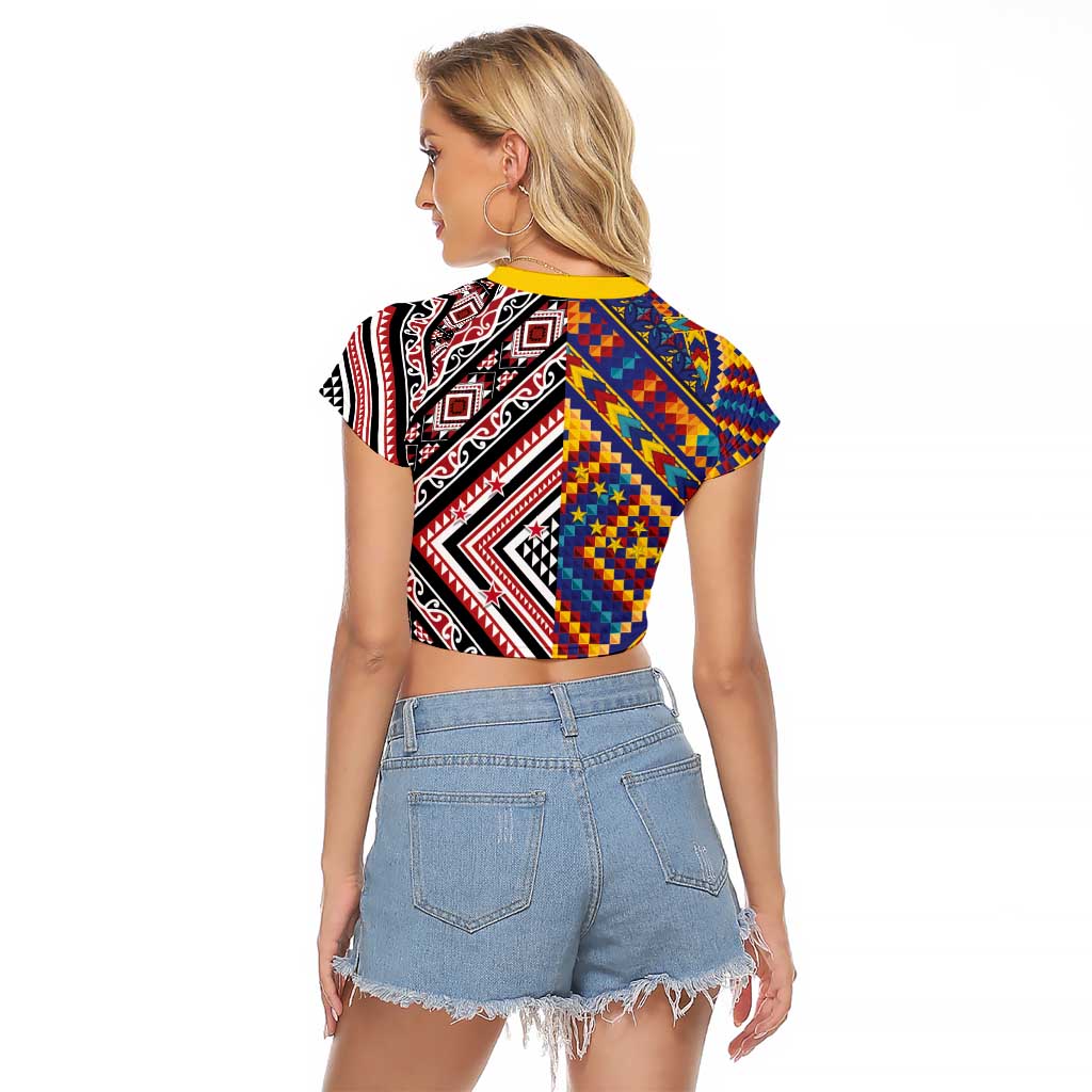 Tuvaluan and New Zealand Culture Raglan Cropped T Shirt The Art of Kolose and Taniko - Aussie Hoodie