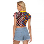 Tuvaluan and New Zealand Culture Raglan Cropped T Shirt The Art of Kolose and Taniko - Aussie Hoodie