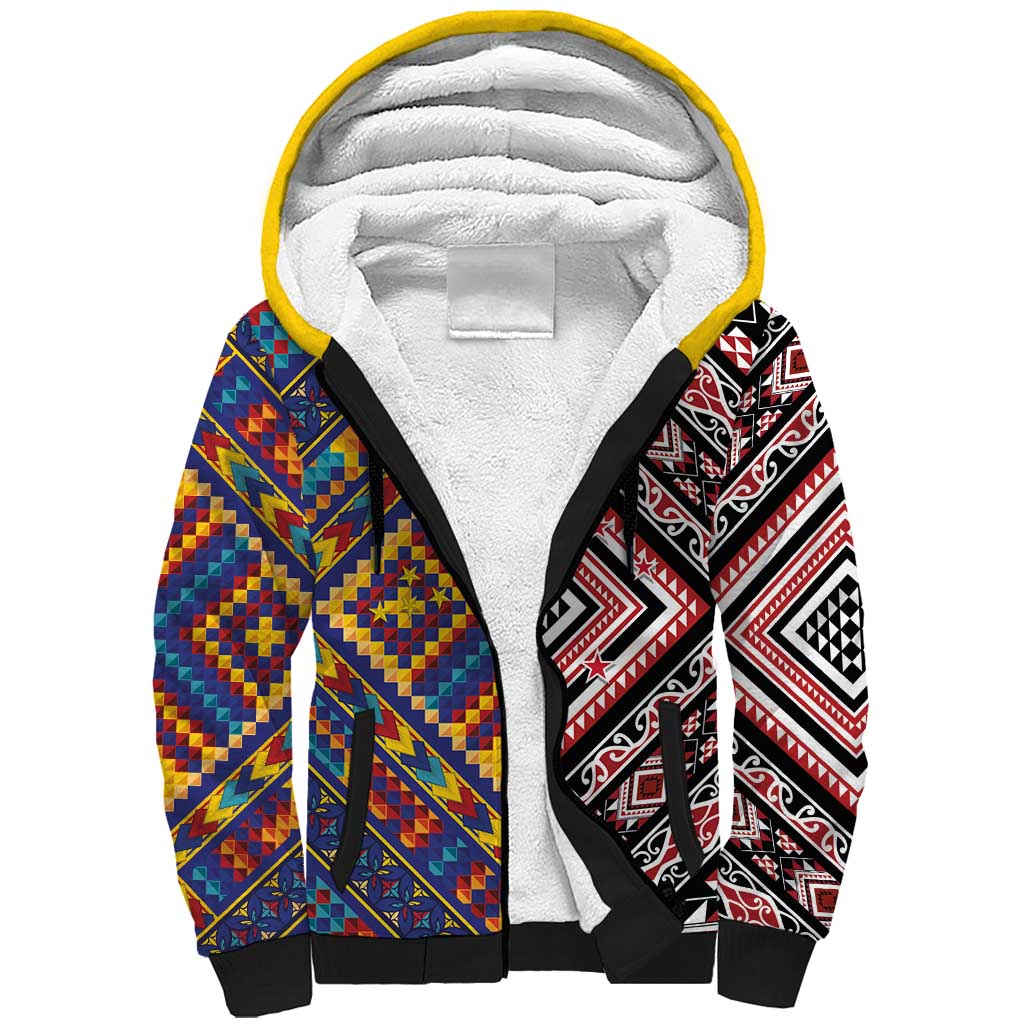 Tuvaluan and New Zealand Culture Sherpa Hoodie The Art of Kolose and Taniko - Aussie Hoodie